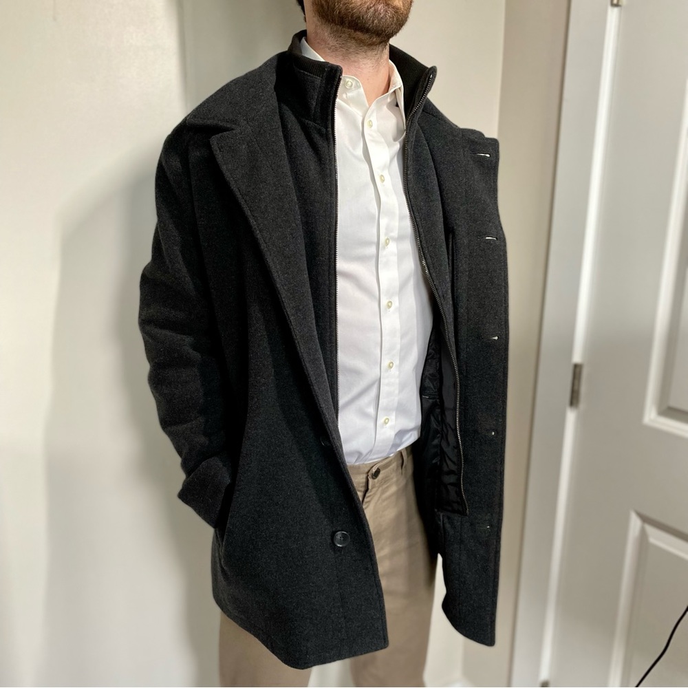 Calvin Klein | Men's Wool Blend Zip Overcoat | L